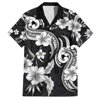 Hawaiian-Polynesian Art Tattoo Family Matching Short Sleeve Bodycon Dress and Hawaiian Shirt Hibiscus and Plumeria Grayscale LT03 Dad's Shirt - Short Sleeve Black - Polynesian Pride