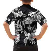 Hawaiian-Polynesian Art Tattoo Family Matching Summer Maxi Dress and Hawaiian Shirt Hibiscus and Plumeria Grayscale LT03 - Polynesian Pride