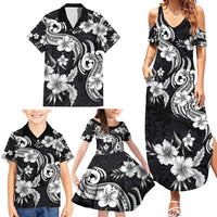 Hawaiian-Polynesian Art Tattoo Family Matching Summer Maxi Dress and Hawaiian Shirt Hibiscus and Plumeria Grayscale LT03 - Polynesian Pride
