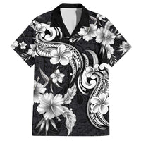Hawaiian-Polynesian Art Tattoo Family Matching Summer Maxi Dress and Hawaiian Shirt Hibiscus and Plumeria Grayscale LT03 Dad's Shirt - Short Sleeve Black - Polynesian Pride