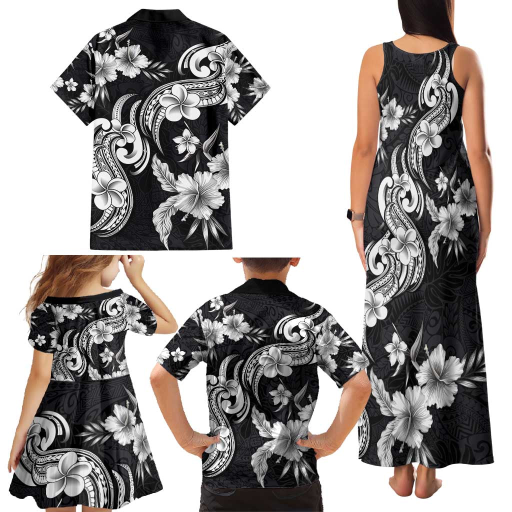 Hawaiian-Polynesian Art Tattoo Family Matching Tank Maxi Dress and Hawaiian Shirt Hibiscus and Plumeria Grayscale LT03 - Polynesian Pride