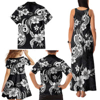 Hawaiian-Polynesian Art Tattoo Family Matching Tank Maxi Dress and Hawaiian Shirt Hibiscus and Plumeria Grayscale LT03 - Polynesian Pride