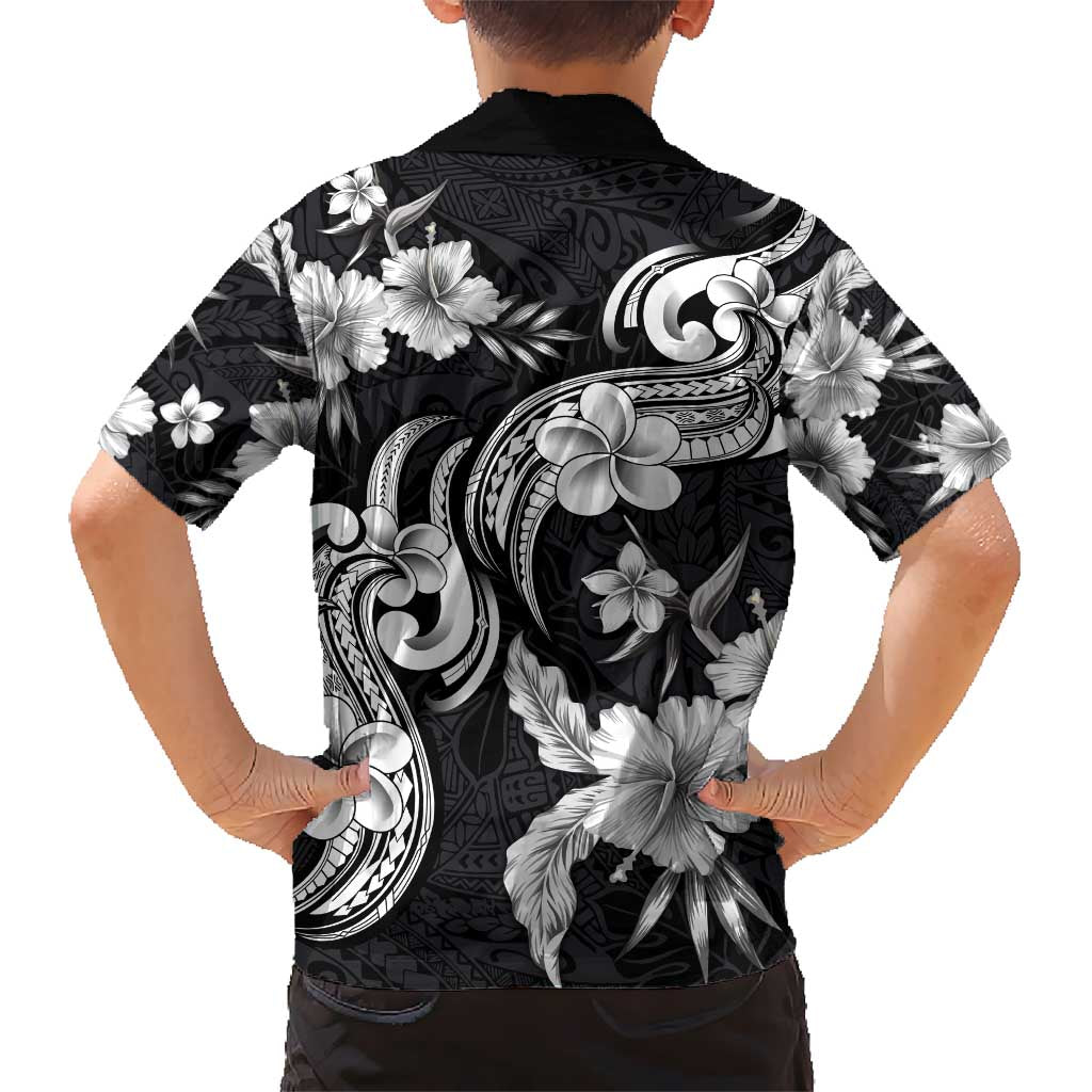 Hawaiian-Polynesian Art Tattoo Kid Hawaiian Shirt Hibiscus and Plumeria Grayscale