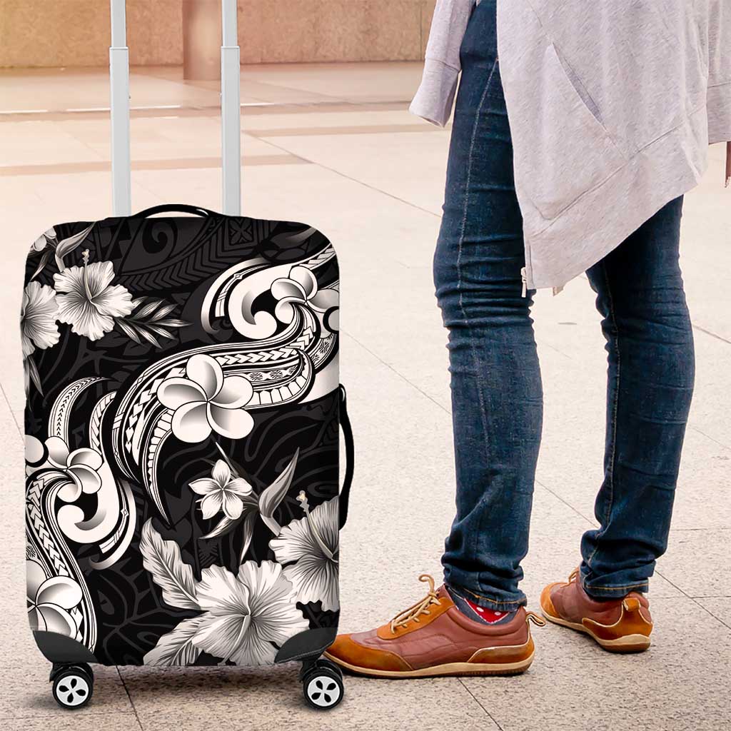 Hawaiian-Polynesian Art Tattoo Luggage Cover Hibiscus and Plumeria Grayscale