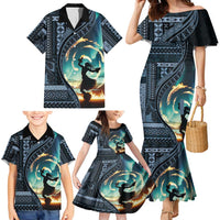 Samoan Siapo Motif and Siva Afi Dance Family Matching Mermaid Dress and Hawaiian Shirt LT03 - Polynesian Pride