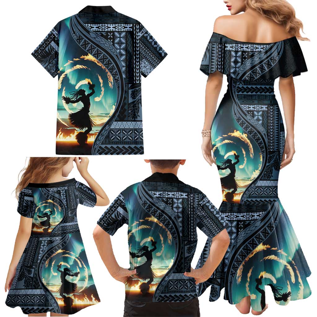 Samoan Siapo Motif and Siva Afi Dance Family Matching Mermaid Dress and Hawaiian Shirt LT03 - Polynesian Pride