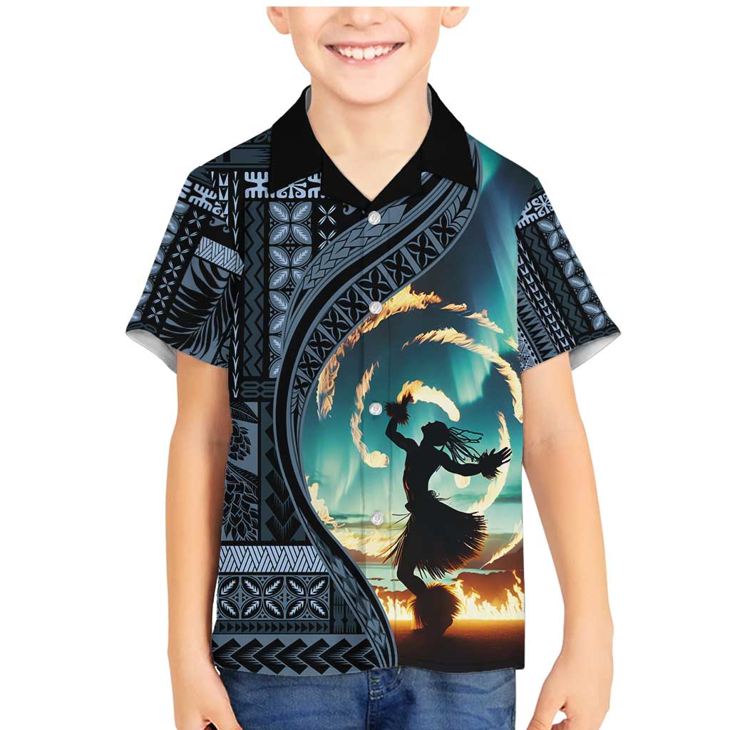 Samoan Siapo Motif and Siva Afi Dance Family Matching Mermaid Dress and Hawaiian Shirt LT03 Son's Shirt Blue - Polynesian Pride