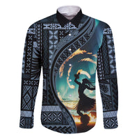 Samoan Siapo Motif and Siva Afi Dance Family Matching Off The Shoulder Long Sleeve Dress and Hawaiian Shirt LT03 Dad's Shirt - Long Sleeve Blue - Polynesian Pride