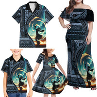 Samoan Siapo Motif and Siva Afi Dance Family Matching Off Shoulder Maxi Dress and Hawaiian Shirt LT03 - Polynesian Pride