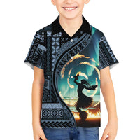 Samoan Siapo Motif and Siva Afi Dance Family Matching Off Shoulder Maxi Dress and Hawaiian Shirt LT03 Son's Shirt Blue - Polynesian Pride