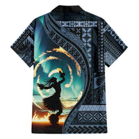 Samoan Siapo Motif and Siva Afi Dance Family Matching Off Shoulder Short Dress and Hawaiian Shirt LT03 - Polynesian Pride