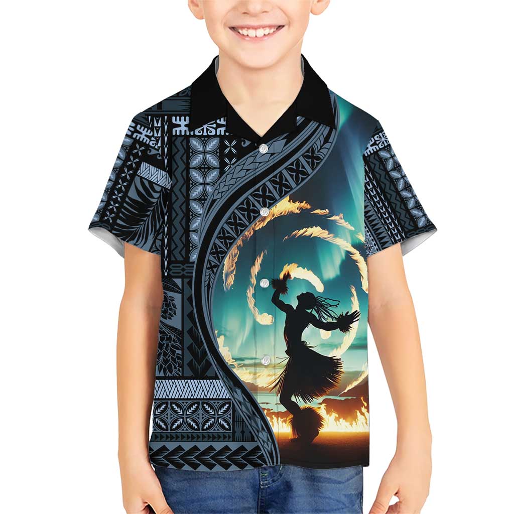 Samoan Siapo Motif and Siva Afi Dance Family Matching Short Sleeve Bodycon Dress and Hawaiian Shirt LT03 Son's Shirt Blue - Polynesian Pride