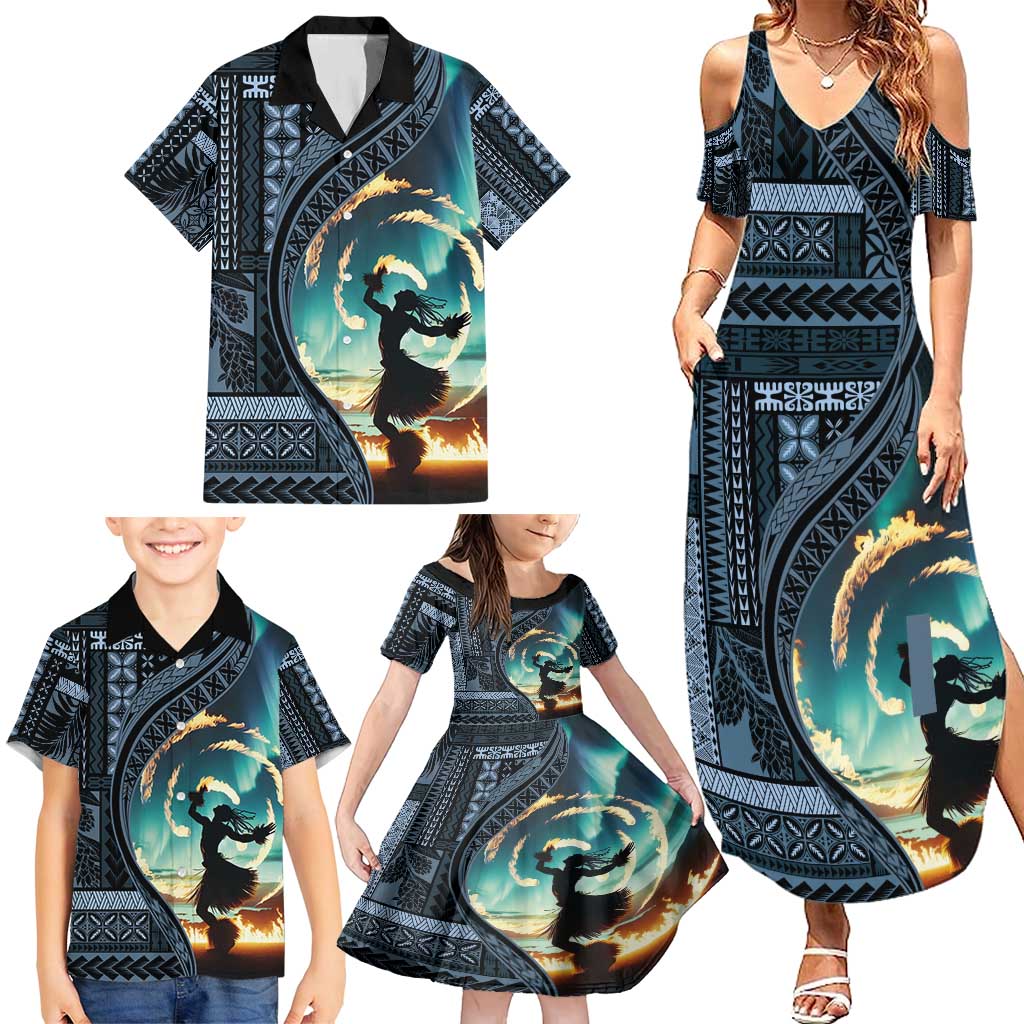 Samoan Siapo Motif and Siva Afi Dance Family Matching Summer Maxi Dress and Hawaiian Shirt LT03 - Polynesian Pride