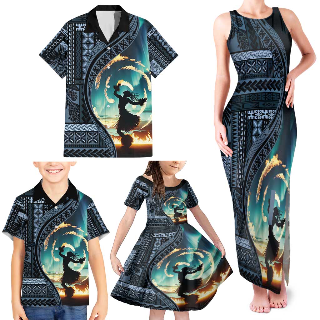 Samoan Siapo Motif and Siva Afi Dance Family Matching Tank Maxi Dress and Hawaiian Shirt LT03 - Polynesian Pride