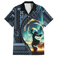 Samoan Siapo Motif and Siva Afi Dance Family Matching Tank Maxi Dress and Hawaiian Shirt LT03 Dad's Shirt - Short Sleeve Blue - Polynesian Pride
