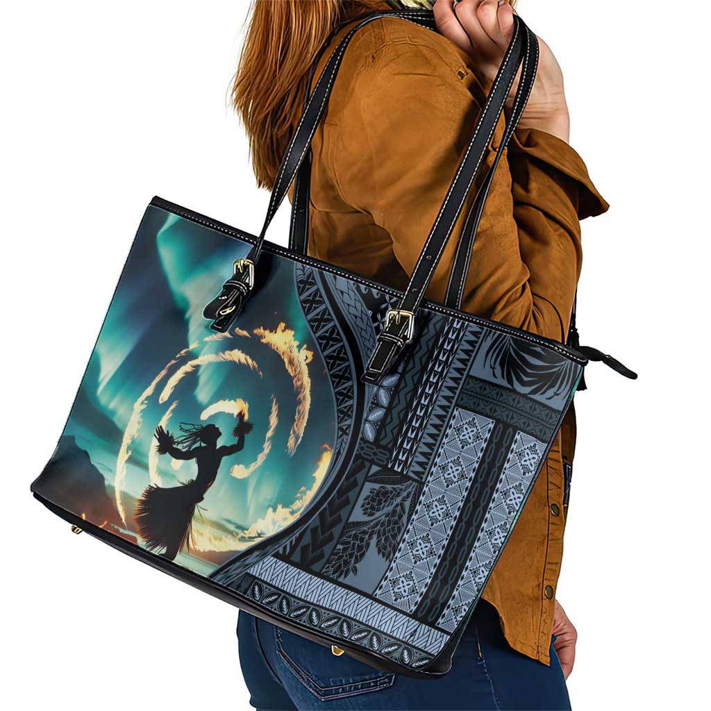 Samoan Siapo Motif and Siva Afi Dance Leather Tote Bag