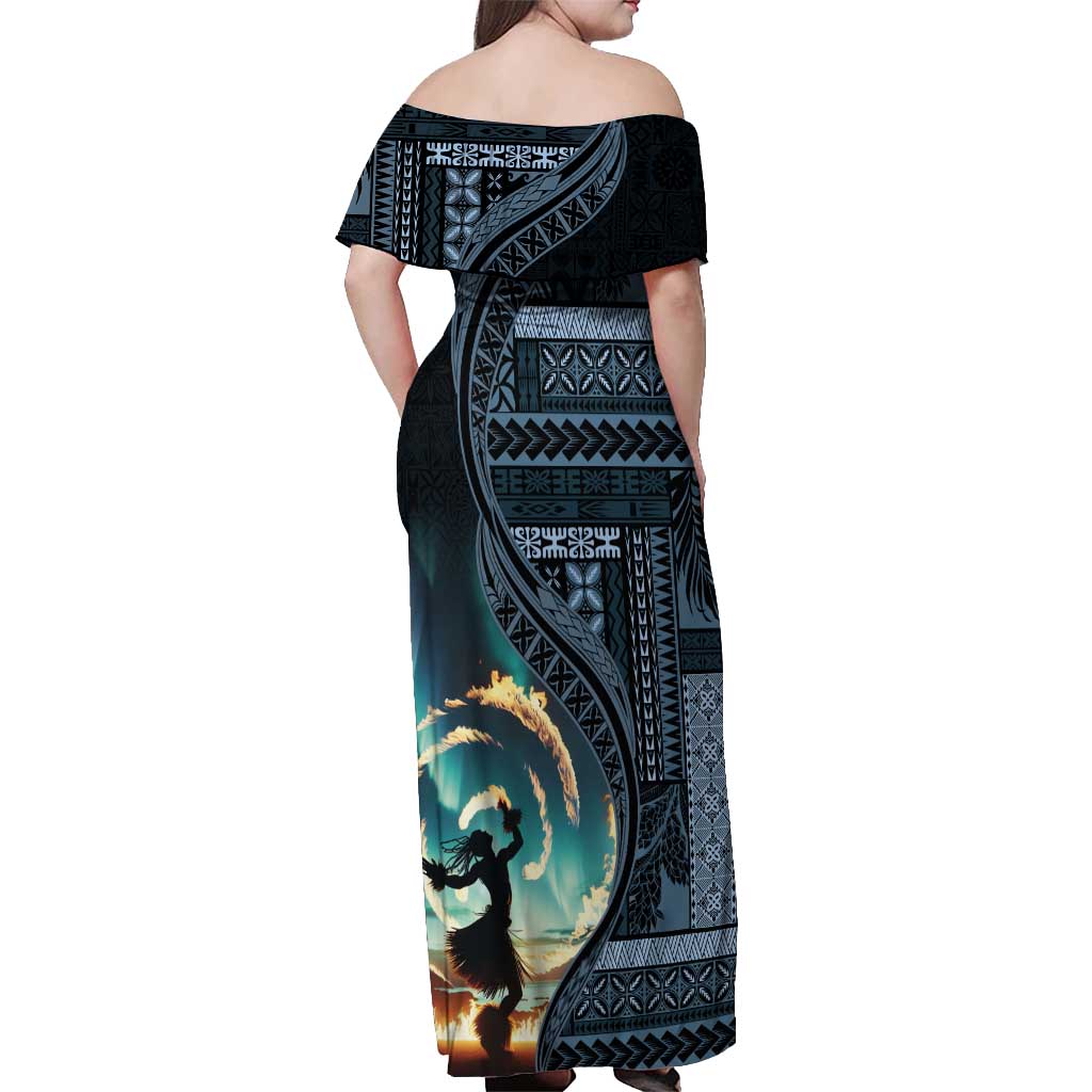 Samoan Siapo Motif and Siva Afi Dance Off Shoulder Maxi Dress LT03 - Polynesian Pride
