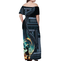 Samoan Siapo Motif and Siva Afi Dance Off Shoulder Maxi Dress LT03 - Polynesian Pride