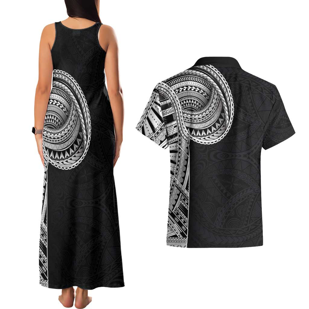 Samoan Art Tattoo Polynesian Pattern Couples Matching Tank Maxi Dress and Hawaiian Shirt LT03 - Polynesian Pride
