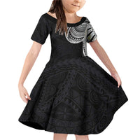 Samoan Art Tattoo Polynesian Pattern Family Matching Off Shoulder Short Dress and Hawaiian Shirt