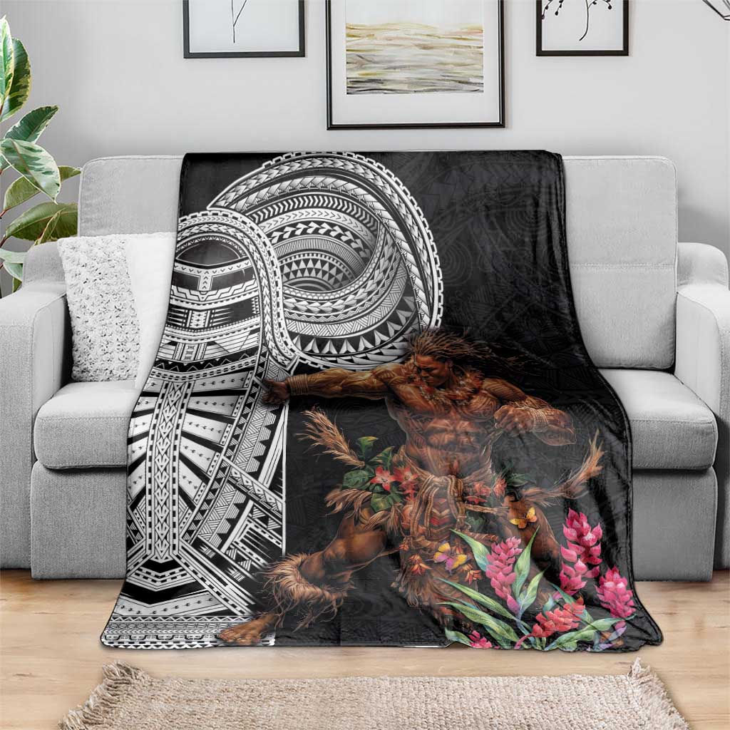 Samoan Warrior Art Tattoo Blanket Polynesian Pattern and Teuila