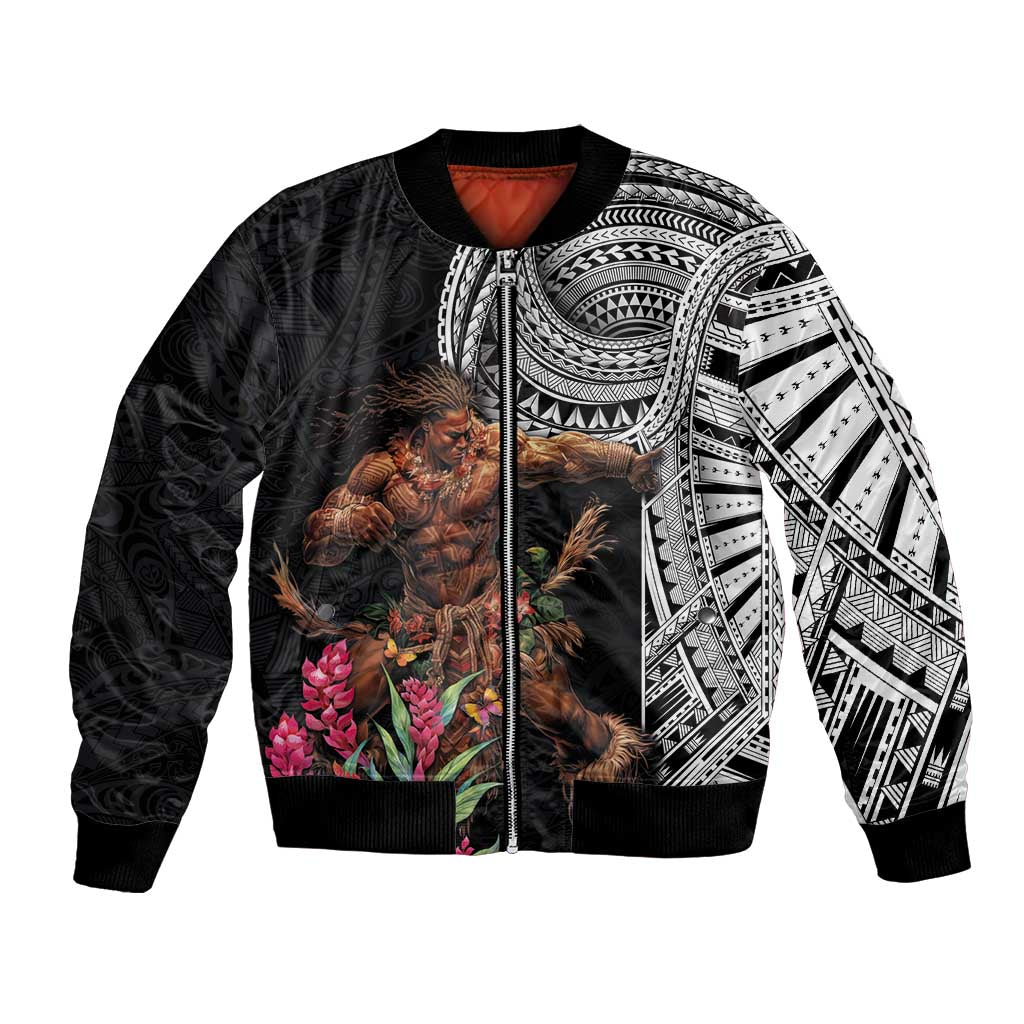 Samoan Warrior Art Tattoo Bomber Jacket Polynesian Pattern and Teuila