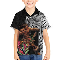 Samoan Warrior Art Tattoo Family Matching Long Sleeve Bodycon Dress and Hawaiian Shirt Polynesian Pattern and Teuila LT03 Son's Shirt Black - Polynesian Pride