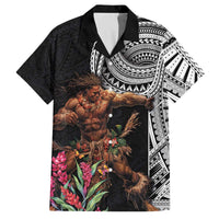 Samoan Warrior Art Tattoo Family Matching Off The Shoulder Long Sleeve Dress and Hawaiian Shirt Polynesian Pattern and Teuila LT03 Dad's Shirt - Short Sleeve Black - Polynesian Pride
