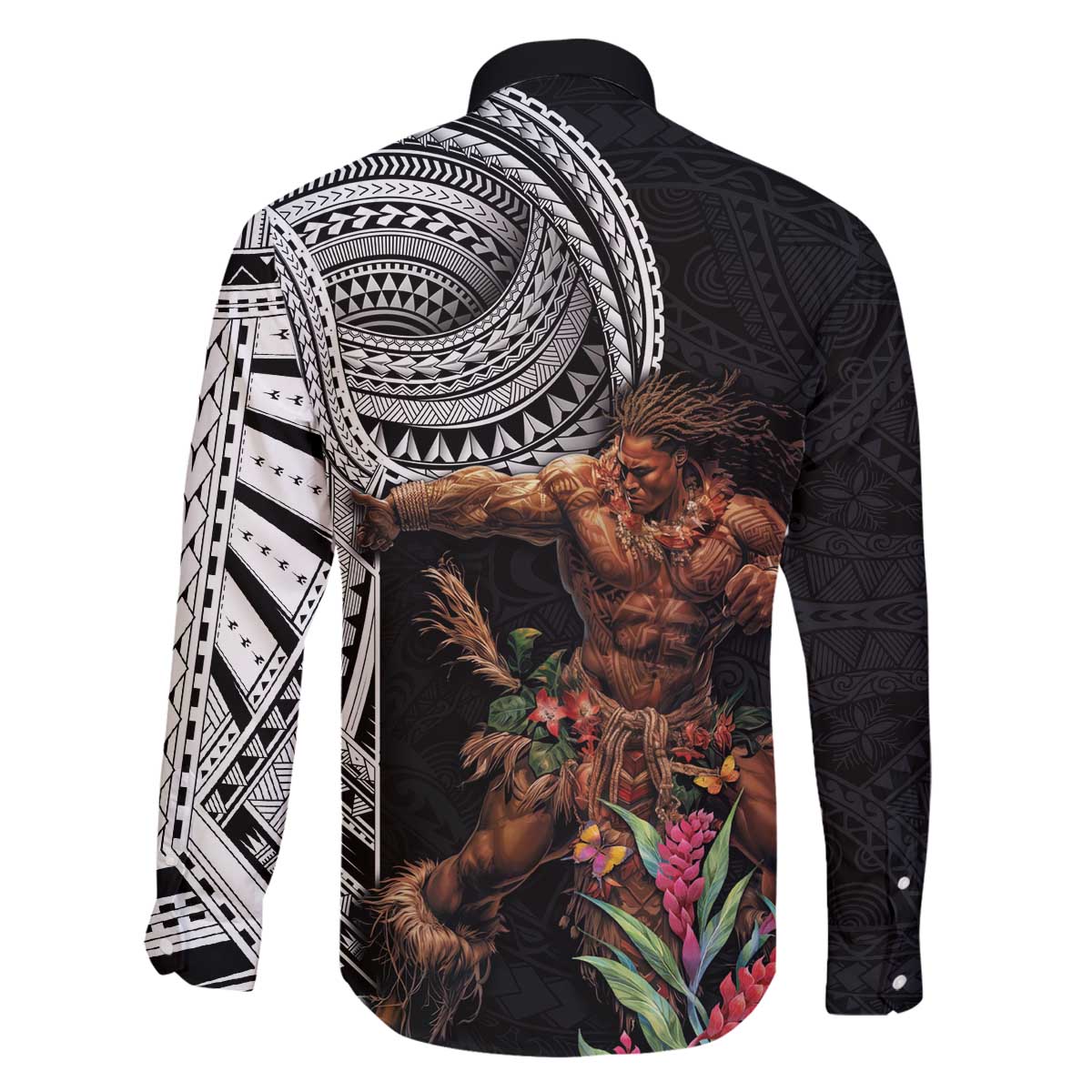 Samoan Warrior Art Tattoo Family Matching Off The Shoulder Long Sleeve Dress and Hawaiian Shirt Polynesian Pattern and Teuila LT03 - Polynesian Pride