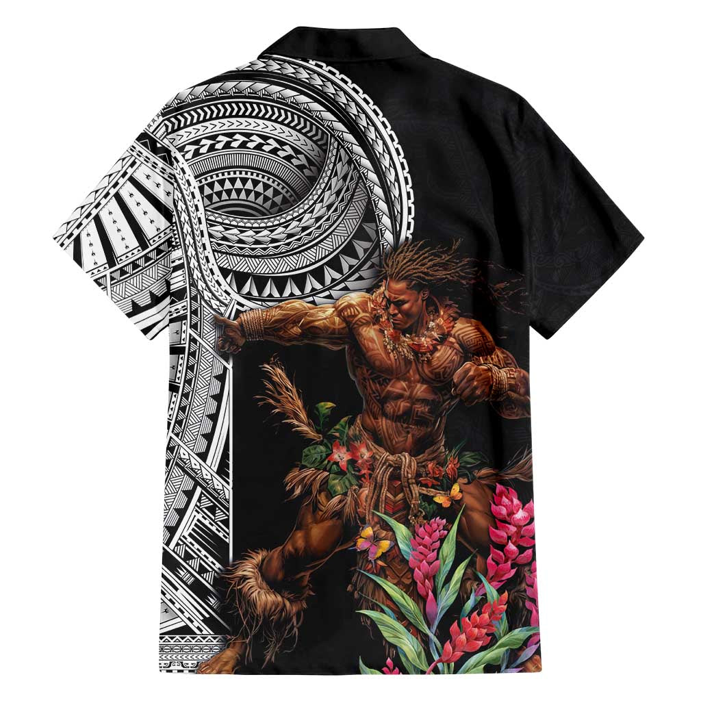 Samoan Warrior Art Tattoo Family Matching Off Shoulder Maxi Dress and Hawaiian Shirt Polynesian Pattern and Teuila