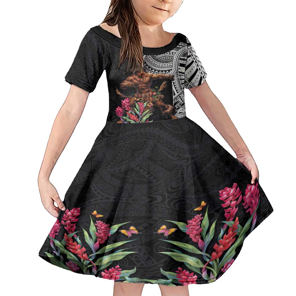 Samoan Warrior Art Tattoo Family Matching Short Sleeve Bodycon Dress and Hawaiian Shirt Polynesian Pattern and Teuila