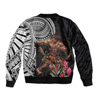 Samoan Warrior Art Tattoo Sleeve Zip Bomber Jacket Polynesian Pattern and Teuila