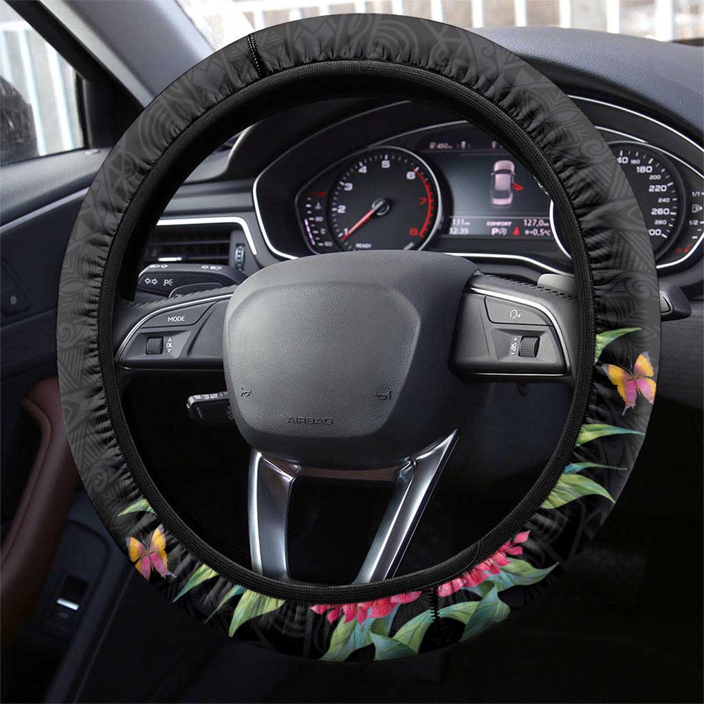 Samoan Warrior Art Tattoo Steering Wheel Cover Polynesian Pattern and Teuila
