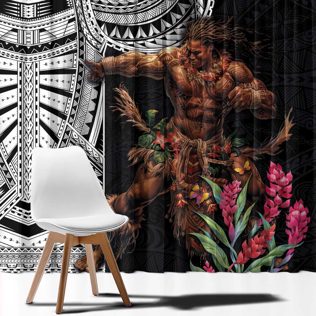 Samoan Warrior Art Tattoo Window Curtain Polynesian Pattern and Teuila