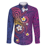 Hawaiian Octopus Tattoo and Frangipani Family Matching Long Sleeve Bodycon Dress and Hawaiian Shirt LT03 Dad's Shirt - Long Sleeve Purple - Polynesian Pride