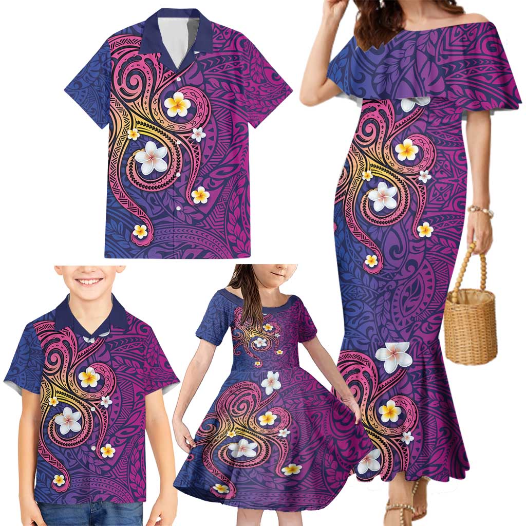Hawaiian Octopus Tattoo and Frangipani Family Matching Mermaid Dress and Hawaiian Shirt LT03 - Polynesian Pride