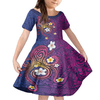Hawaiian Octopus Tattoo and Frangipani Family Matching Off The Shoulder Long Sleeve Dress and Hawaiian Shirt LT03 Daughter's Dress Purple - Polynesian Pride