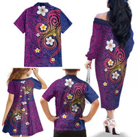 Hawaiian Octopus Tattoo and Frangipani Family Matching Off The Shoulder Long Sleeve Dress and Hawaiian Shirt LT03 - Polynesian Pride