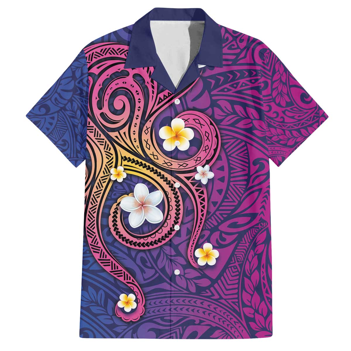 Hawaiian Octopus Tattoo and Frangipani Family Matching Off The Shoulder Long Sleeve Dress and Hawaiian Shirt LT03 Dad's Shirt - Short Sleeve Purple - Polynesian Pride