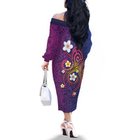 Hawaiian Octopus Tattoo and Frangipani Family Matching Off The Shoulder Long Sleeve Dress and Hawaiian Shirt LT03 - Polynesian Pride