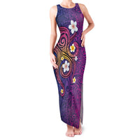 Hawaiian Octopus Tattoo and Frangipani Family Matching Tank Maxi Dress and Hawaiian Shirt LT03 Mom's Dress Purple - Polynesian Pride