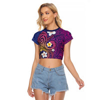 Hawaiian Octopus Tattoo and Frangipani Raglan Cropped T Shirt