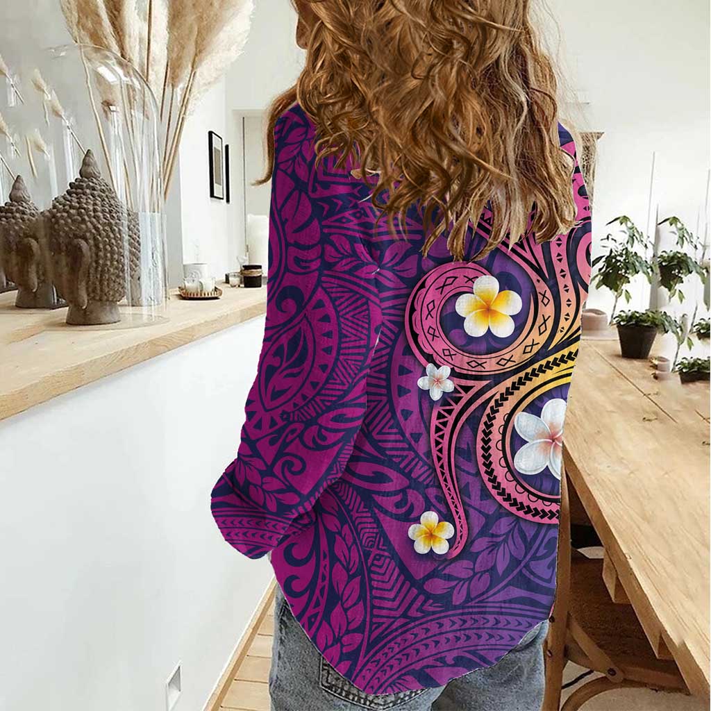Hawaiian Octopus Tattoo and Frangipani Women Casual Shirt LT03 - Polynesian Pride