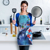 Hawaii Aloha Whales Apron Hibiscus and Whales with Polynesian Pattern - Polynesian Pride