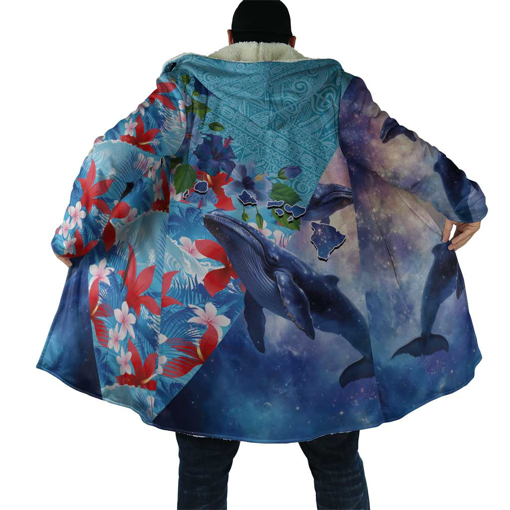 Hawaii Aloha Whales Cloak Hibiscus and Whales with Polynesian Pattern - Polynesian Pride