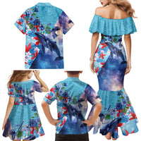 Hawaii Aloha Whales Family Matching Mermaid Dress and Hawaiian Shirt Hibiscus and Whales with Polynesian Pattern LT03 - Polynesian Pride