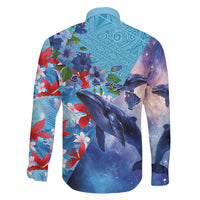 Hawaii Aloha Whales Family Matching Off Shoulder Short Dress and Hawaiian Shirt Hibiscus and Whales with Polynesian Pattern LT03 - Polynesian Pride