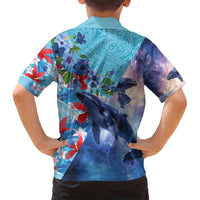 Hawaii Aloha Whales Family Matching Summer Maxi Dress and Hawaiian Shirt Hibiscus and Whales with Polynesian Pattern LT03 - Polynesian Pride