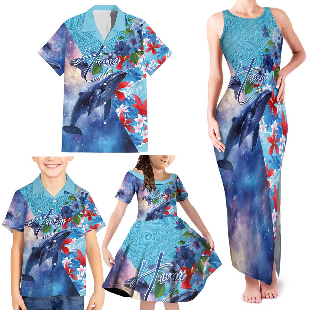 Hawaii Aloha Whales Family Matching Tank Maxi Dress and Hawaiian Shirt Hibiscus and Whales with Polynesian Pattern LT03 - Polynesian Pride