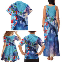 Hawaii Aloha Whales Family Matching Tank Maxi Dress and Hawaiian Shirt Hibiscus and Whales with Polynesian Pattern LT03 - Polynesian Pride